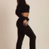 Safia Fluffy Knit Wide-Leg Trousers in Black
