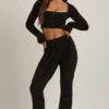 Safia Fluffy Knit Wide-Leg Trousers in Black