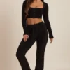 Safia Fluffy Knit Wide-Leg Trousers in Black