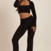 Safia Fluffy Knit Wide-Leg Trousers in Black