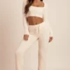 Safia Fluffy Knit Wide-Leg Trousers in Ivory