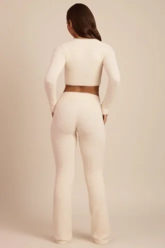 Safia Fluffy Knit Wide-Leg Trousers in Ivory