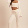 Safia Fluffy Knit Wide-Leg Trousers in Ivory