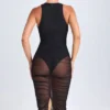 Safira Ruched Plunge Midaxi Dress in Black