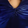 safiya Long Sleeve Metallic Jersey Evening Gown in Electric Blue