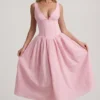 Saidey Broderie Anglaise Bow-Detail A-Line Midaxi Dress in Soft Pink