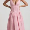 Saidey Broderie Anglaise Bow-Detail A-Line Midaxi Dress in Soft Pink