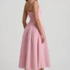 Saidey Broderie Anglaise Bow-Detail A-Line Midaxi Dress in Soft Pink
