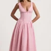 Saidey Broderie Anglaise Bow-Detail A-Line Midaxi Dress in Soft Pink