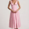 Saidey Broderie Anglaise Bow-Detail A-Line Midaxi Dress in Soft Pink