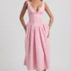 Saidey Broderie Anglaise Bow-Detail A-Line Midaxi Dress in Soft Pink