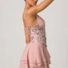 Sakura Embellished Ruffled Corset Mini Dress in Floral Pink
