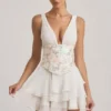 Sakura Embellished Ruffled Corset Mini Dress in Ivory