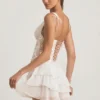 Sakura Embellished Ruffled Corset Mini Dress in Ivory