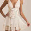 Sakura Embellished Ruffled Corset Mini Dress in Ivory
