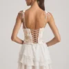 Sakura Embellished Ruffled Corset Mini Dress in Ivory