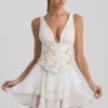 Sakura Embellished Ruffled Corset Mini Dress in Ivory