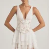 Sakura Embellished Ruffled Corset Mini Dress in Ivory