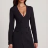 Samantae Structured Single-Breasted Blazer Mini Dress in Black