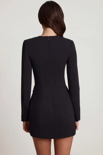 Samantae Structured Single-Breasted Blazer Mini Dress in Black