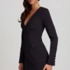 Samantae Structured Single-Breasted Blazer Mini Dress in Black