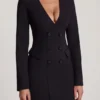 Samantae Structured Single-Breasted Blazer Mini Dress in Black
