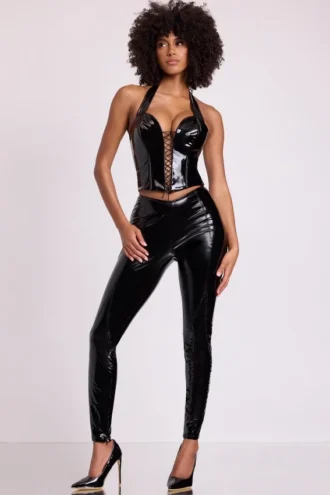 Samara Vinyl High V-Waist Leggings in Black