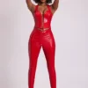 Samara Vinyl High V-Waist Leggings in Fire Red