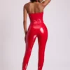 Samara Vinyl High V-Waist Leggings in Fire Red