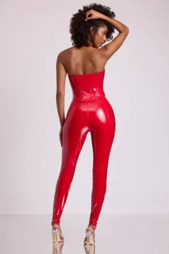 Samara Vinyl High V-Waist Leggings in Fire Red