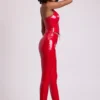 Samara Vinyl High V-Waist Leggings in Fire Red