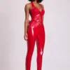 Samara Vinyl High V-Waist Leggings in Fire Red