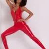 Samara Vinyl High V-Waist Leggings in Fire Red