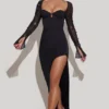 San Marino Embellished Side Split Maxi Dress in Black