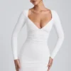Sana Modal Ruched Long-Sleeve Mini Dress in White