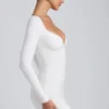 Sana Modal Ruched Long-Sleeve Mini Dress in White