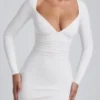 Sana Modal Ruched Long-Sleeve Mini Dress in White