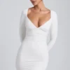 Sana Modal Ruched Long-Sleeve Mini Dress in White
