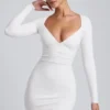 Sana Modal Ruched Long-Sleeve Mini Dress in White