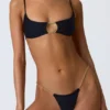 Sanibel Chain-Embellished Cut-Out Bikini Top in Black