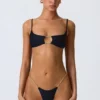 Sanibel Chain-Embellished Cut-Out Bikini Top in Black