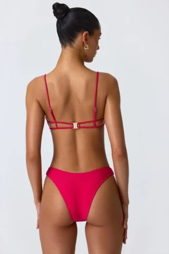 Sanibel Chain-Embellished Cut-Out Bikini Top in Raspberry Pink