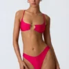 Sanibel Chain-Embellished Cut-Out Bikini Top in Raspberry Pink