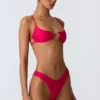 Sanibel Chain-Embellished Cut-Out Bikini Top in Raspberry Pink