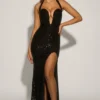 Sansel Embellished Halterneck Gown in Black