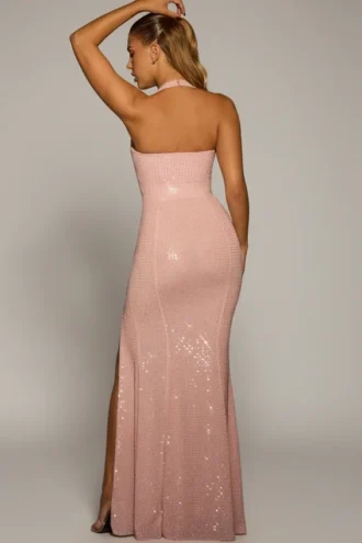 Sansel Embellished Halterneck Gown in Lavender Pink
