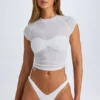 Santana Sheer Ruched Cropped T-Shirt in White