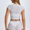 Santana Sheer Ruched Cropped T-Shirt in White