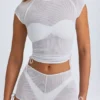 Santana Sheer Ruched Cropped T-Shirt in White