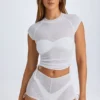 Santana Sheer Ruched Cropped T-Shirt in White